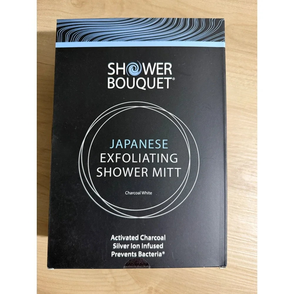 Shower Bouquet Japanese Exfoliating Shower Mitt Charcoal White  Unisex NEW Scrub
